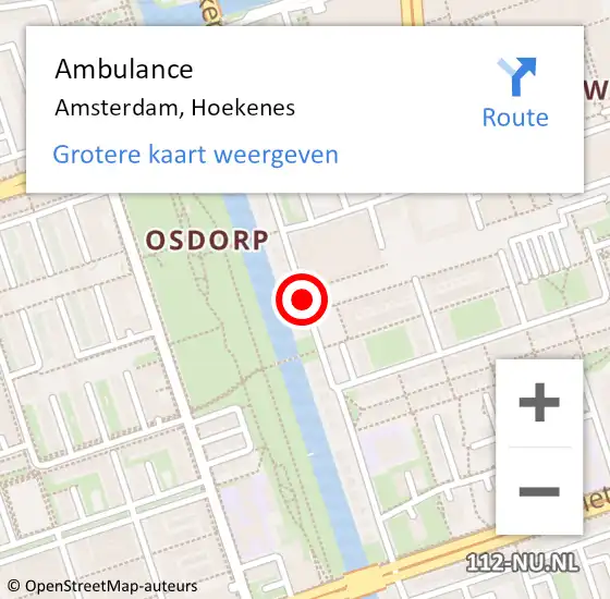 Locatie op kaart van de 112 melding: Ambulance Amsterdam, Hoekenes op 16 maart 2020 07:06
