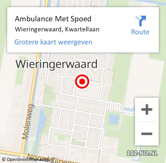 Locatie op kaart van de 112 melding: Ambulance Met Spoed Naar Wieringerwaard, Kwartellaan op 16 maart 2020 09:25