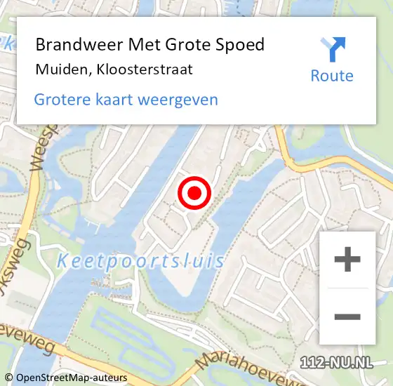 Locatie op kaart van de 112 melding: Brandweer Met Grote Spoed Naar Muiden, Kloosterstraat op 16 maart 2020 12:18