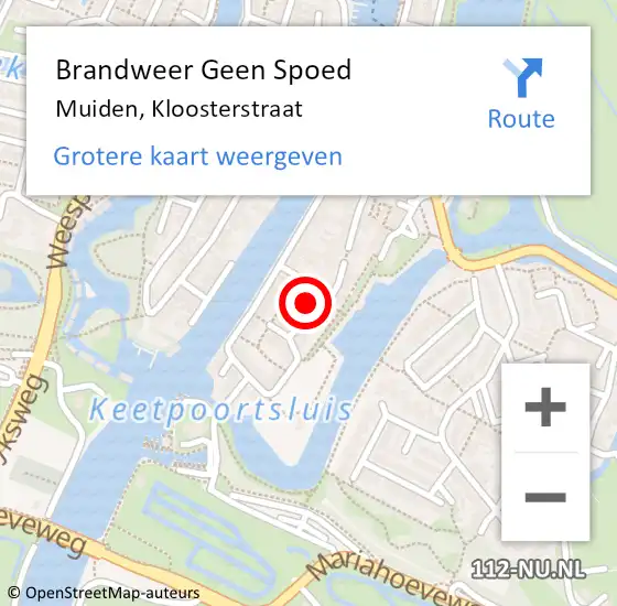 Locatie op kaart van de 112 melding: Brandweer Geen Spoed Naar Muiden, Kloosterstraat op 16 maart 2020 12:19