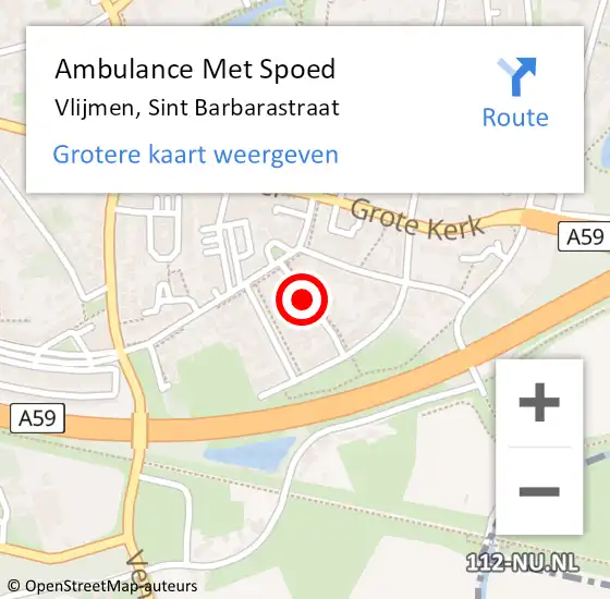 Locatie op kaart van de 112 melding: Ambulance Met Spoed Naar Vlijmen, Sint Barbarastraat op 16 maart 2020 12:22