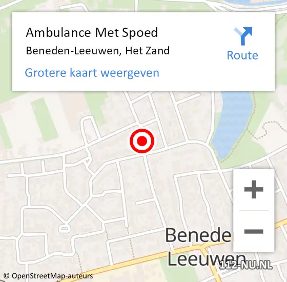 Locatie op kaart van de 112 melding: Ambulance Met Spoed Naar Beneden-Leeuwen, Het Zand op 16 maart 2020 13:01