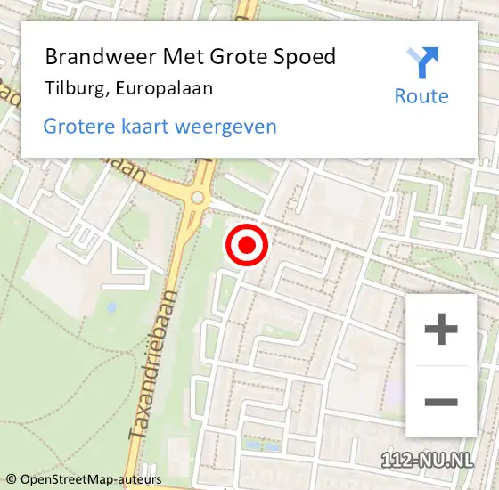 Locatie op kaart van de 112 melding: Brandweer Met Grote Spoed Naar Tilburg, Europalaan op 16 maart 2020 13:40