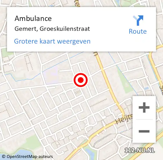 Locatie op kaart van de 112 melding: Ambulance Gemert, Groeskuilenstraat op 16 maart 2020 15:25