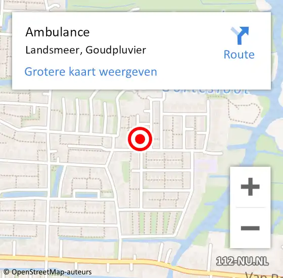 Locatie op kaart van de 112 melding: Ambulance Landsmeer, Goudpluvier op 16 maart 2020 19:31