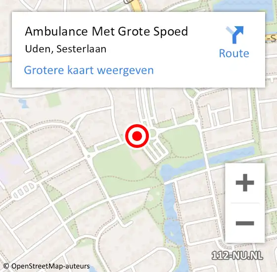 Locatie op kaart van de 112 melding: Ambulance Met Grote Spoed Naar Uden, Sesterlaan op 16 maart 2020 22:57