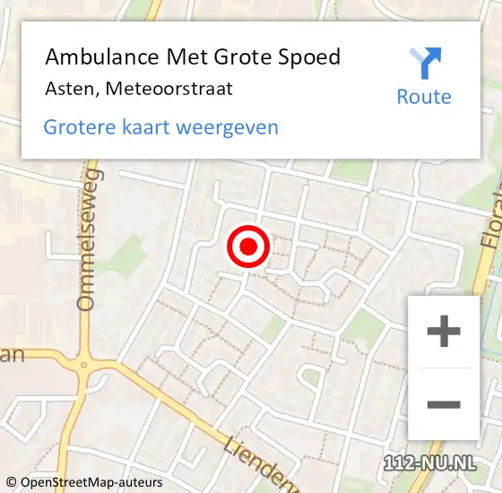 Locatie op kaart van de 112 melding: Ambulance Met Grote Spoed Naar Asten, Meteoorstraat op 17 maart 2020 02:00