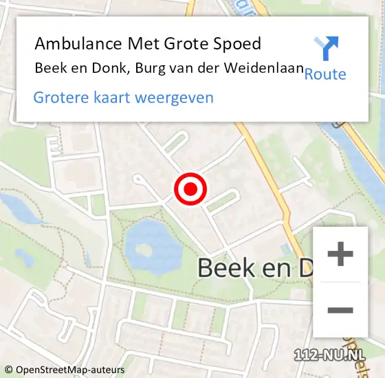 Locatie op kaart van de 112 melding: Ambulance Met Grote Spoed Naar Beek en Donk, Burg van der Weidenlaan op 17 maart 2020 04:10