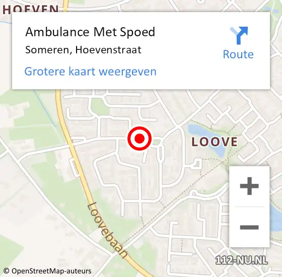 Locatie op kaart van de 112 melding: Ambulance Met Spoed Naar Someren, Hoevenstraat op 17 maart 2020 04:10