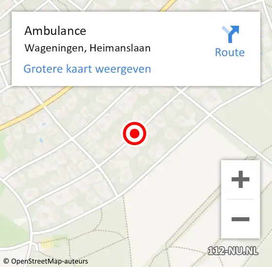 Locatie op kaart van de 112 melding: Ambulance Wageningen, Heimanslaan op 17 maart 2020 08:38