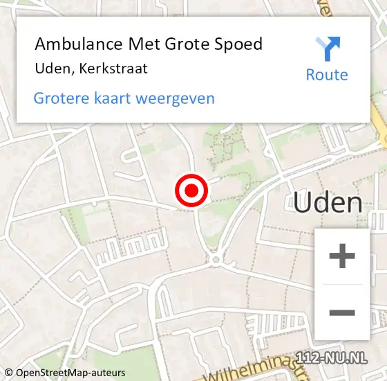 Locatie op kaart van de 112 melding: Ambulance Met Grote Spoed Naar Uden, Kerkstraat op 17 maart 2020 08:46
