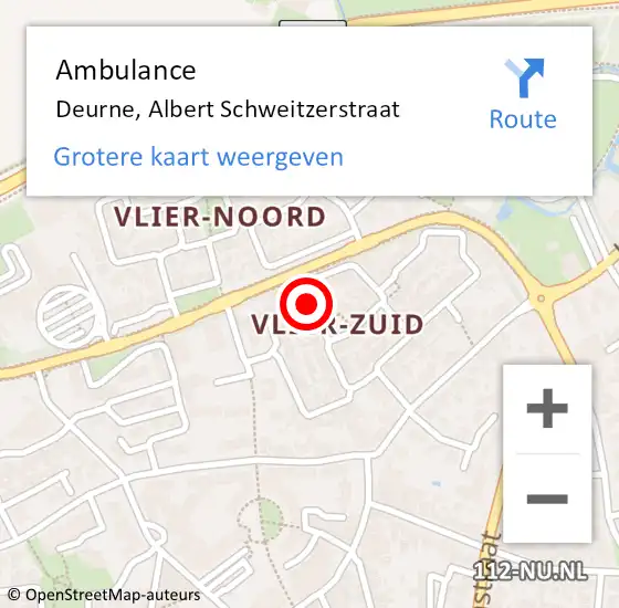 Locatie op kaart van de 112 melding: Ambulance Deurne, Albert Schweitzerstraat op 17 maart 2020 10:11