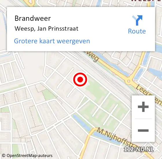 Locatie op kaart van de 112 melding: Brandweer Weesp, Jan Prinsstraat op 17 maart 2020 11:38