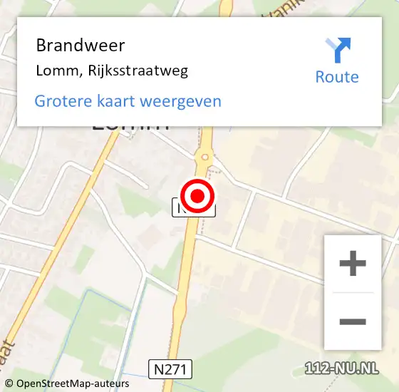 Locatie op kaart van de 112 melding: Brandweer Lomm, Rijksstraatweg op 17 maart 2020 13:36