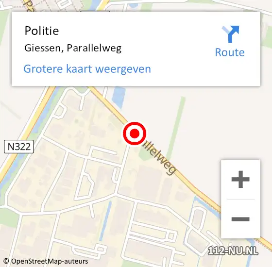 Locatie op kaart van de 112 melding: Politie Giessen, Parallelweg op 17 maart 2020 16:46