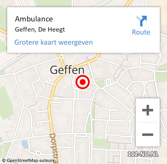 Locatie op kaart van de 112 melding: Ambulance Geffen, De Heegt op 17 maart 2020 16:48