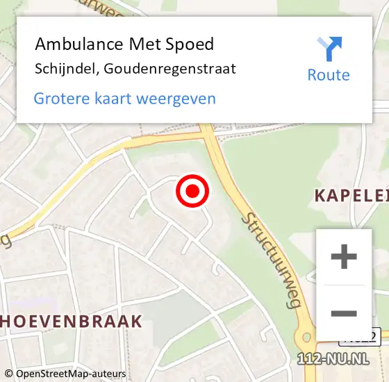 Locatie op kaart van de 112 melding: Ambulance Met Spoed Naar Schijndel, Goudenregenstraat op 17 maart 2020 19:28