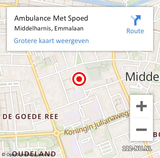 Locatie op kaart van de 112 melding: Ambulance Met Spoed Naar Middelharnis, Emmalaan op 18 maart 2020 06:01