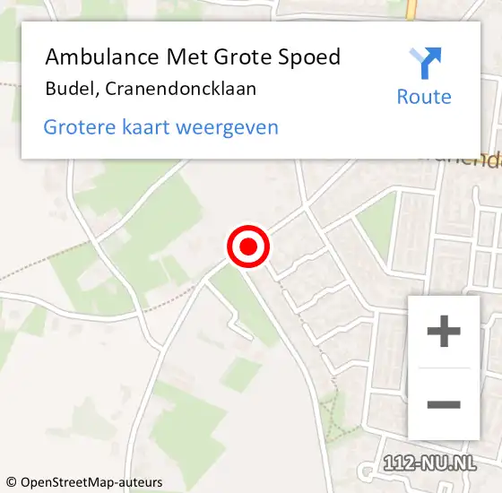 Locatie op kaart van de 112 melding: Ambulance Met Grote Spoed Naar Budel, Cranendoncklaan op 18 maart 2020 09:33