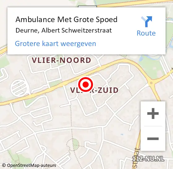 Locatie op kaart van de 112 melding: Ambulance Met Grote Spoed Naar Deurne, Albert Schweitzerstraat op 18 maart 2020 14:40