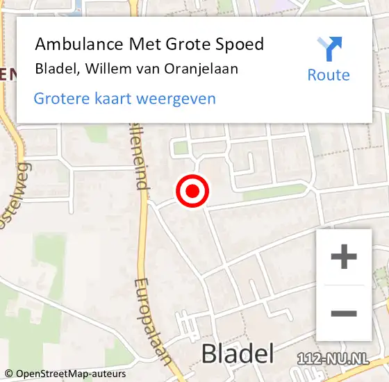 Locatie op kaart van de 112 melding: Ambulance Met Grote Spoed Naar Bladel, Willem van Oranjelaan op 18 maart 2020 17:18