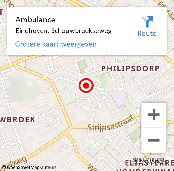 Locatie op kaart van de 112 melding: Ambulance Eindhoven, Schouwbroekseweg op 18 maart 2020 17:39