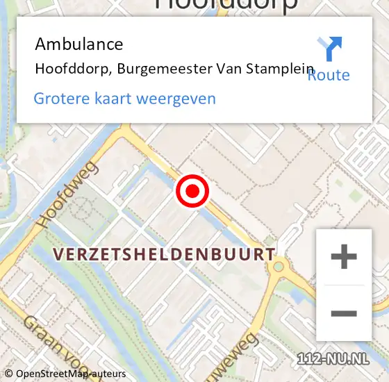Locatie op kaart van de 112 melding: Ambulance Hoofddorp, Burgemeester Van Stamplein op 19 maart 2020 09:37