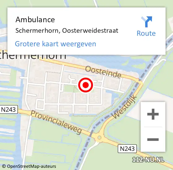 Locatie op kaart van de 112 melding: Ambulance Schermerhorn, Oosterweidestraat op 19 maart 2020 10:29