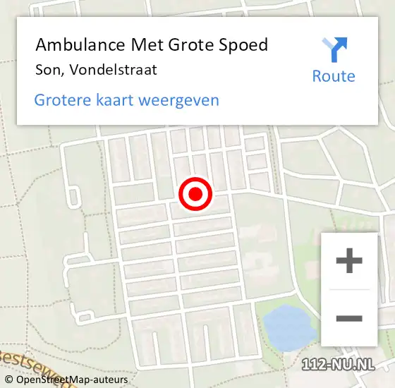 Locatie op kaart van de 112 melding: Ambulance Met Grote Spoed Naar Son, Vondelstraat op 19 maart 2020 14:07