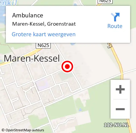 Locatie op kaart van de 112 melding: Ambulance Maren-Kessel, Groenstraat op 19 maart 2020 15:33