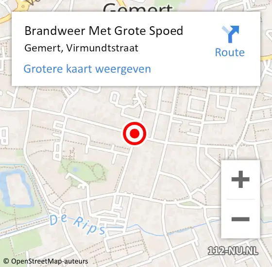 Locatie op kaart van de 112 melding: Brandweer Met Grote Spoed Naar Gemert, Virmundtstraat op 19 maart 2020 16:44