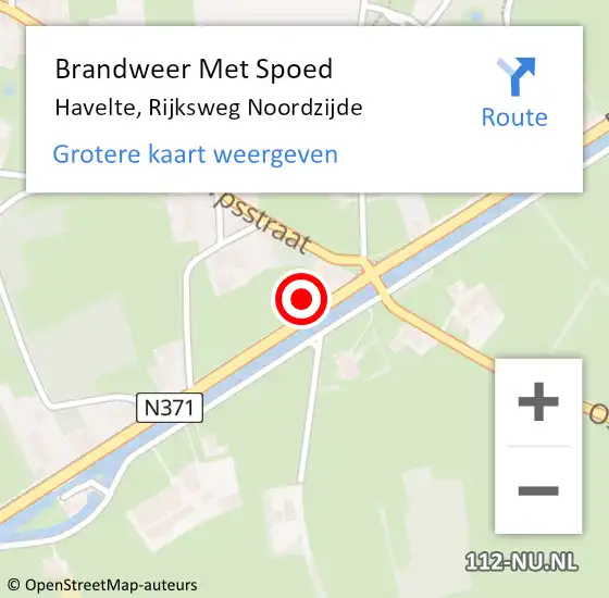 Locatie op kaart van de 112 melding: Brandweer Met Spoed Naar Havelte, Rijksweg Noordzijde op 1 mei 2014 18:49