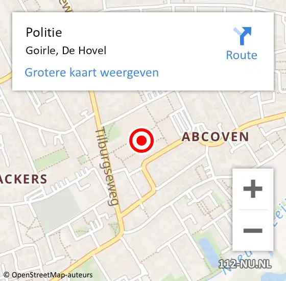 Locatie op kaart van de 112 melding: Politie Goirle, De Hovel op 19 maart 2020 19:53