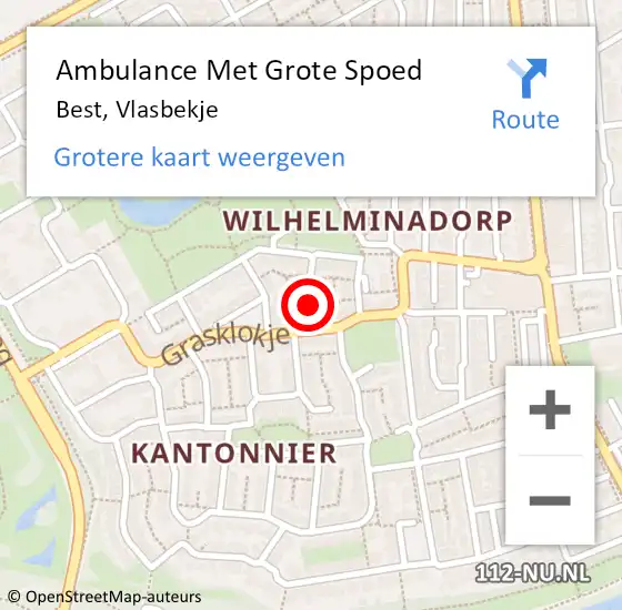 Locatie op kaart van de 112 melding: Ambulance Met Grote Spoed Naar Best, Vlasbekje op 19 maart 2020 21:48