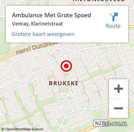 Locatie op kaart van de 112 melding: Ambulance Met Grote Spoed Naar Venray, Klarinetstraat op 19 maart 2020 21:55