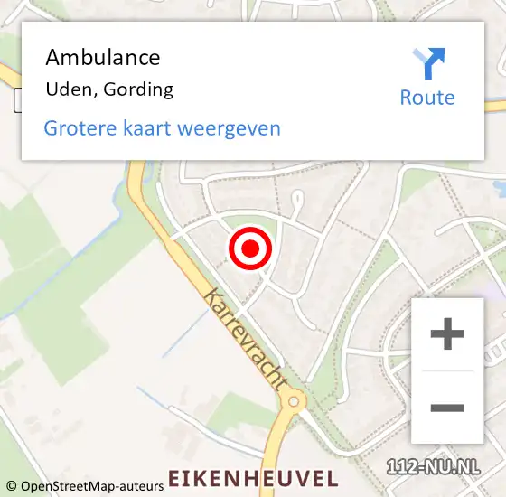 Locatie op kaart van de 112 melding: Ambulance Uden, Gording op 19 maart 2020 23:07