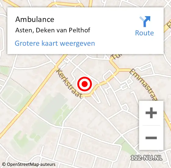 Locatie op kaart van de 112 melding: Ambulance Asten, Deken van Pelthof op 19 maart 2020 23:30