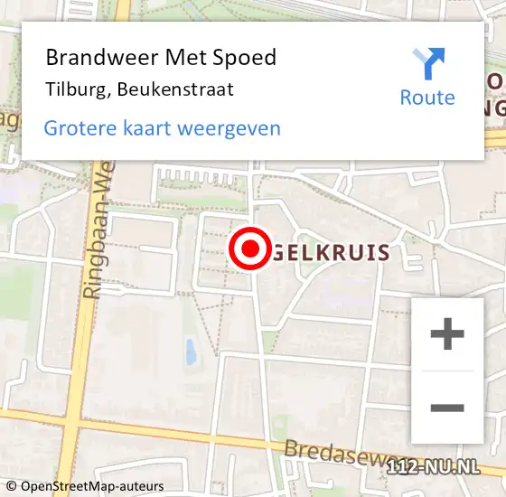 Locatie op kaart van de 112 melding: Brandweer Met Spoed Naar Tilburg, Beukenstraat op 20 maart 2020 11:04