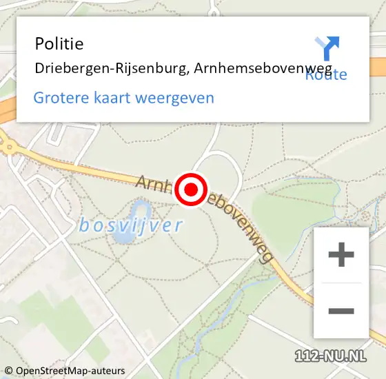 Locatie op kaart van de 112 melding: Politie Driebergen-Rijsenburg, Arnhemsebovenweg op 20 maart 2020 11:54