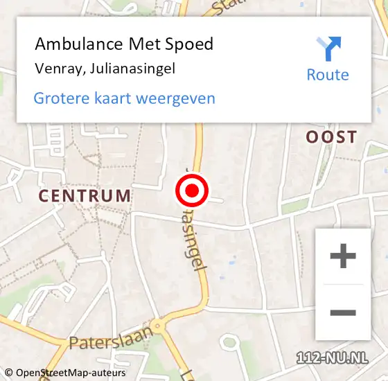 Locatie op kaart van de 112 melding: Ambulance Met Spoed Naar Venray, Julianasingel op 20 maart 2020 12:24