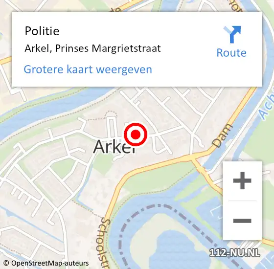 Locatie op kaart van de 112 melding: Politie Arkel, Prinses Margrietstraat op 20 maart 2020 13:51