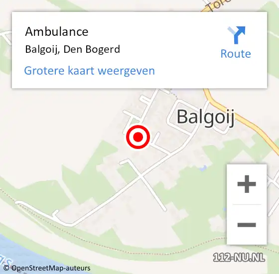 Locatie op kaart van de 112 melding: Ambulance Balgoij, Den Bogerd op 20 maart 2020 14:05