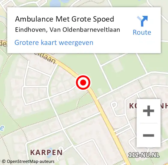Locatie op kaart van de 112 melding: Ambulance Met Grote Spoed Naar Eindhoven, Van Oldenbarneveltlaan op 20 maart 2020 14:50
