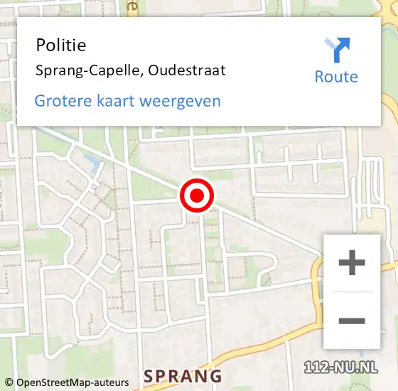 Locatie op kaart van de 112 melding: Politie Sprang-Capelle, Oudestraat op 20 maart 2020 15:53