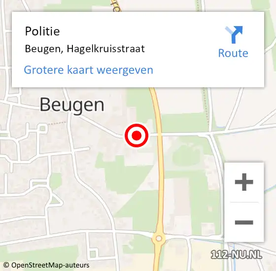 Locatie op kaart van de 112 melding: Politie Beugen, Hagelkruisstraat op 20 maart 2020 16:50