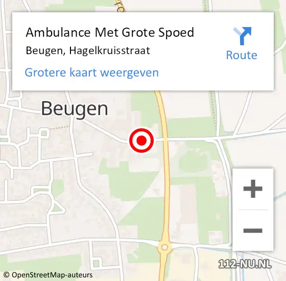 Locatie op kaart van de 112 melding: Ambulance Met Grote Spoed Naar Beugen, Hagelkruisstraat op 20 maart 2020 16:50