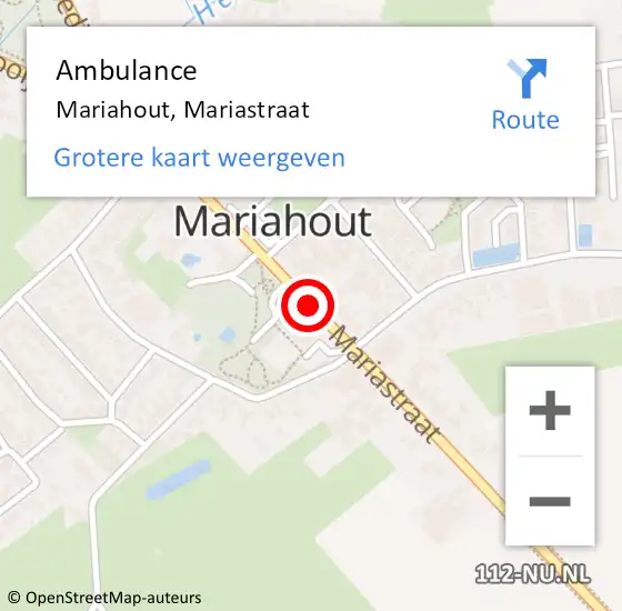 Locatie op kaart van de 112 melding: Ambulance Mariahout, Mariastraat op 20 maart 2020 19:31