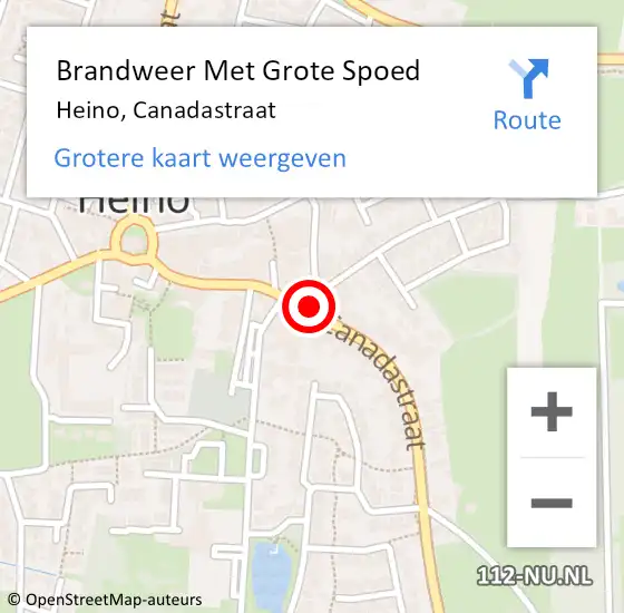 Locatie op kaart van de 112 melding: Brandweer Met Grote Spoed Naar Heino, Canadastraat op 21 maart 2020 00:31