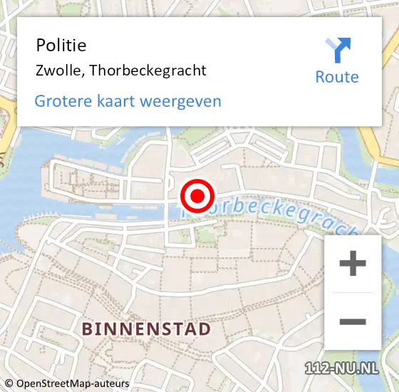 Locatie op kaart van de 112 melding: Politie Zwolle, Thorbeckegracht op 21 maart 2020 00:49