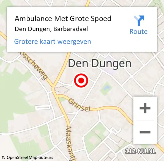 Locatie op kaart van de 112 melding: Ambulance Met Grote Spoed Naar Den Dungen, Barbaradael op 21 maart 2020 02:01